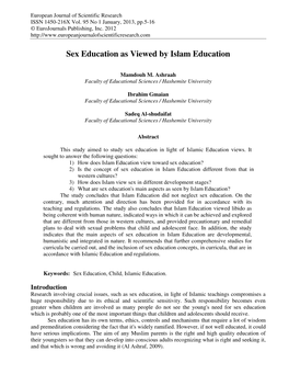 Sex Education As Viewed by Islam Education