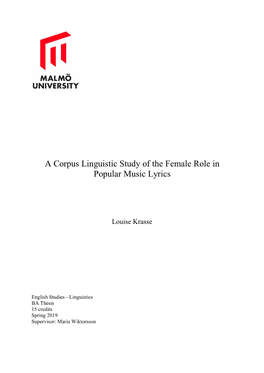 A Corpus Linguistic Study of the Female Role in Popular Music Lyrics