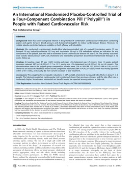 An International Randomised Placebo-Controlled Trial of a Four-Component Combination Pill (‘‘Polypill’’) in People with Raised Cardiovascular Risk