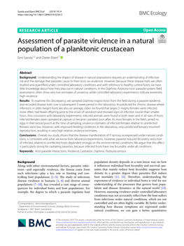 Assessment of Parasite Virulence in a Natural Population of a Planktonic Crustacean Eevi Savola1,2 and Dieter Ebert1*