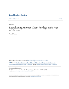 Reevaluating Attorney-Client Privilege in the Age of Hackers Anne E