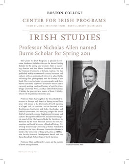 Irish Studies Irish Institute Burns Library Bc-Ireland Irish Studies Professor Nicholas Allen Named Burns Scholar for Spring 2011