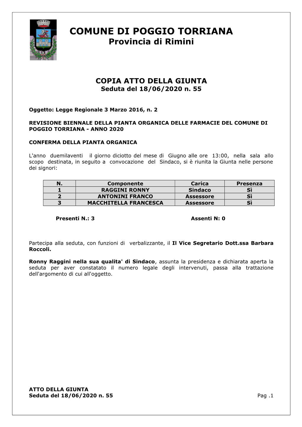 COPIA ATTO DELLA GIUNTA Seduta Del 18/06/2020 N