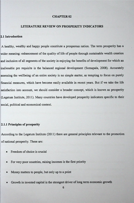 CHAPTER 02 LITERATURE REVIEW on PROSPERITY INDICATORS 2.1 Introduction a Healthy, Wealthy and Happy People Constitute a Prospero