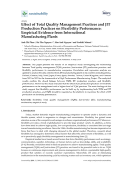 Effect of Total Quality Management Practices and JIT Production Practices on Flexibility Performance: Empirical Evidence from International Manufacturing Plants