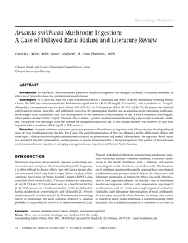 Amanita Smithiana Mushroom Ingestion: a Case of Delayed Renal Failure and Literature Review