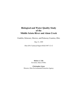 Biological and Water Quality Study of the Middle Scioto River and Alum Creek