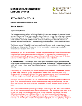 STONELEIGH TOUR Tour Details SHAKESPEARE COUNTRY LEISURE DRIVES