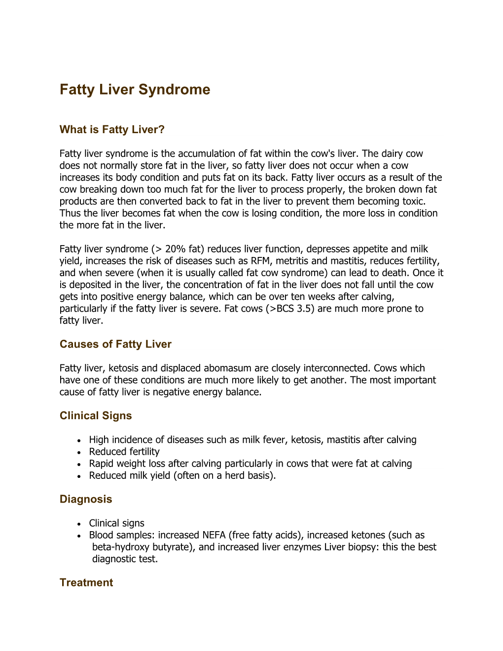 Fatty Liver Syndrome