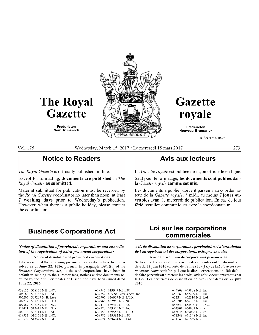 The Royal Gazette Gazette Royale