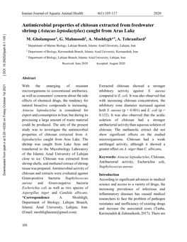 Antimicrobial Properties of Chitosan Extracted from Freshwater Shrimp (Astacus Leptodactylus) Caught from Aras Lake M