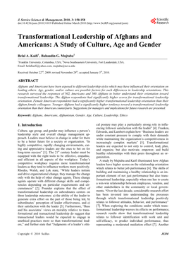 Transformational Leadership of Afghans and Americans: a Study of Culture, Age and Gender