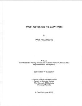 Food, Justice and the Baha'i Faith