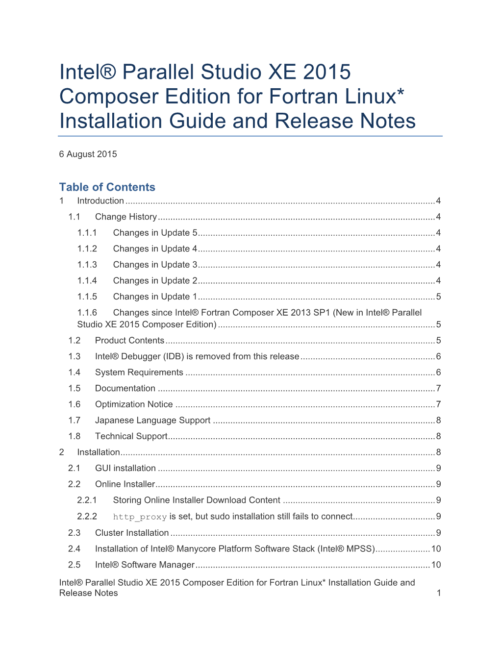 Intel® Parallel Studio XE 2015 Composer Edition for Fortran Linux* Installation Guide and Release Notes