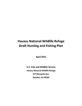 Havasu NWR Draft Hunting and Fishing Plan I