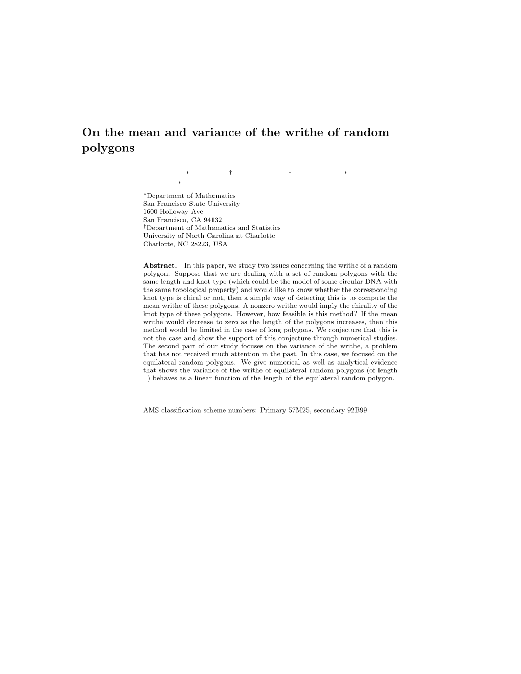 On the Mean and Variance of the Writhe of Random Polygons