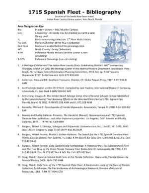 1715 Spanish Fleet - Bibliography Location of the Books Have Been Noted