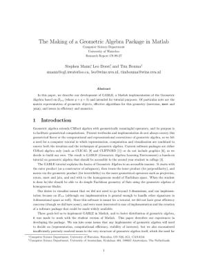The Making of a Geometric Algebra Package in Matlab Computer Science Department University of Waterloo Research Report CS-99-27