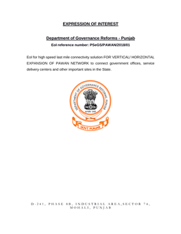 EXPRESSION of INTEREST Department of Governance Reforms