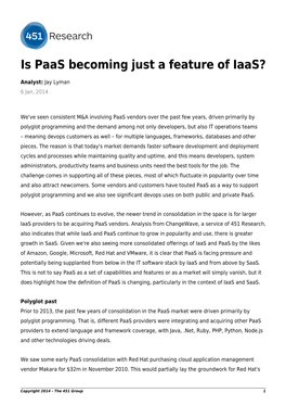 Is Paas Becoming Just a Feature of Iaas?