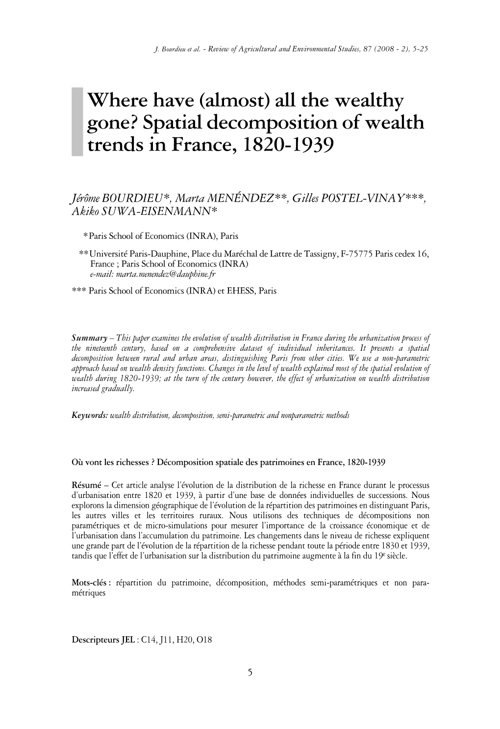 Spatial Decomposition Ofwealth Trends in France, 1820-1939