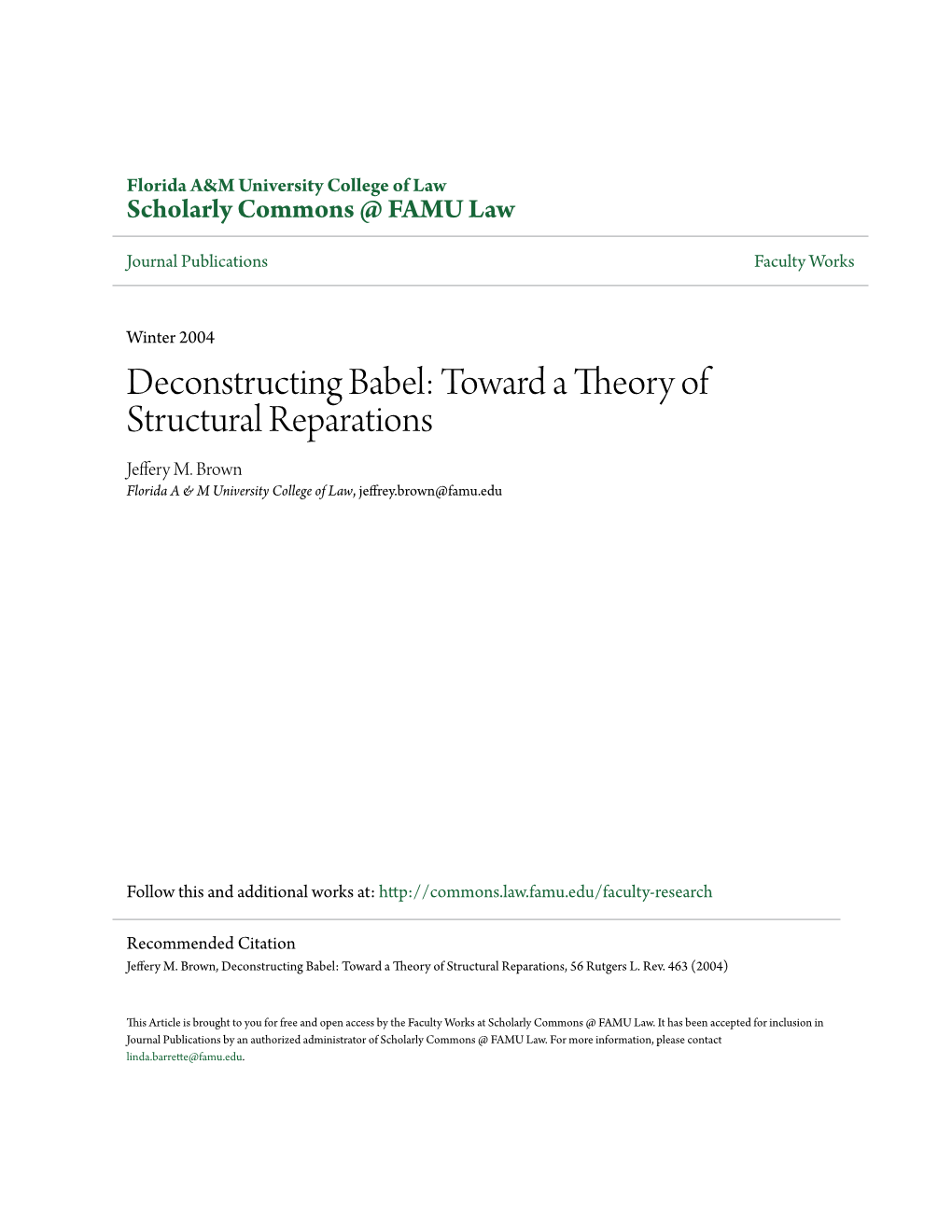 Toward a Theory of Structural Reparations Jeffery M