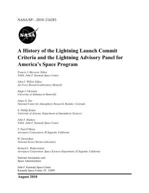 A History of the Lightning Launch Commit Criteria and the Lightning Advisory Panel for America's Space Program