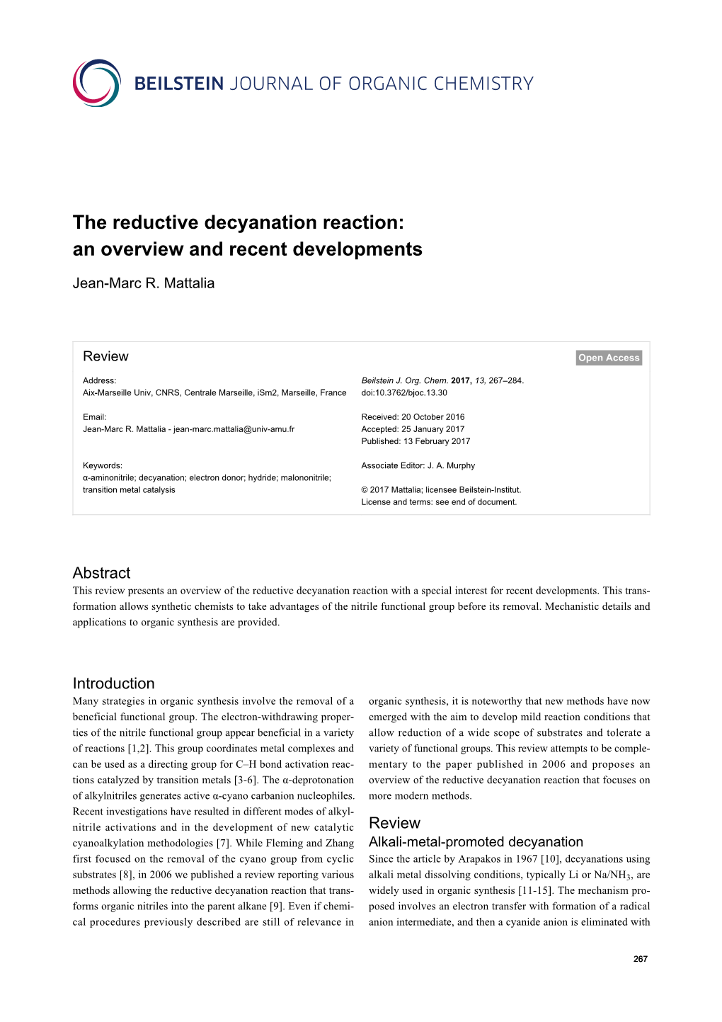 The Reductive Decyanation Reaction: an Overview and Recent Developments