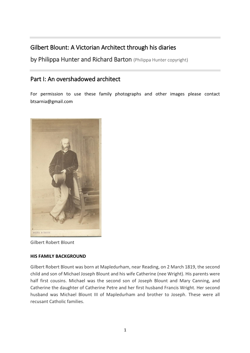 Gilbert Blount: a Victorian Architect Through His Diaries by Philippa Hunter and Richard Barton (Philippa Hunter Copyright)