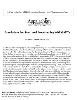 Foundations for Structured Programming with Gadts