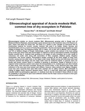 Ethnoecological Study of Acacia Modesta of Dargai