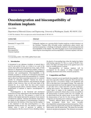 Osseointegration and Biocompatibility of Titanium Implants