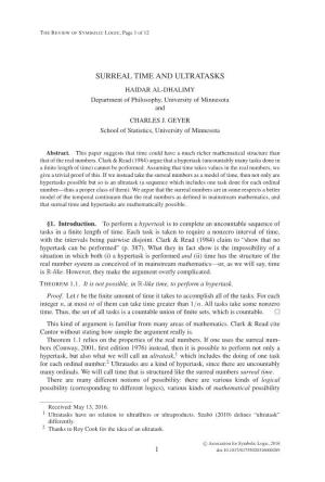 SURREAL TIME and ULTRATASKS HAIDAR AL-DHALIMY Department of Philosophy, University of Minnesota and CHARLES J