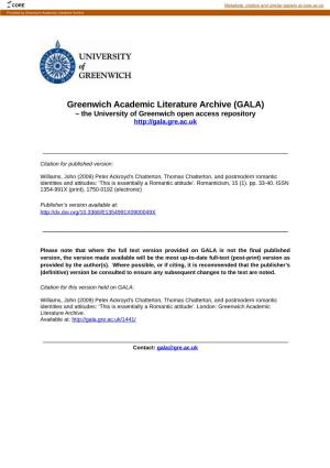 Greenwich Academic Literature Archive (GALA) – the University of Greenwich Open Access Repository