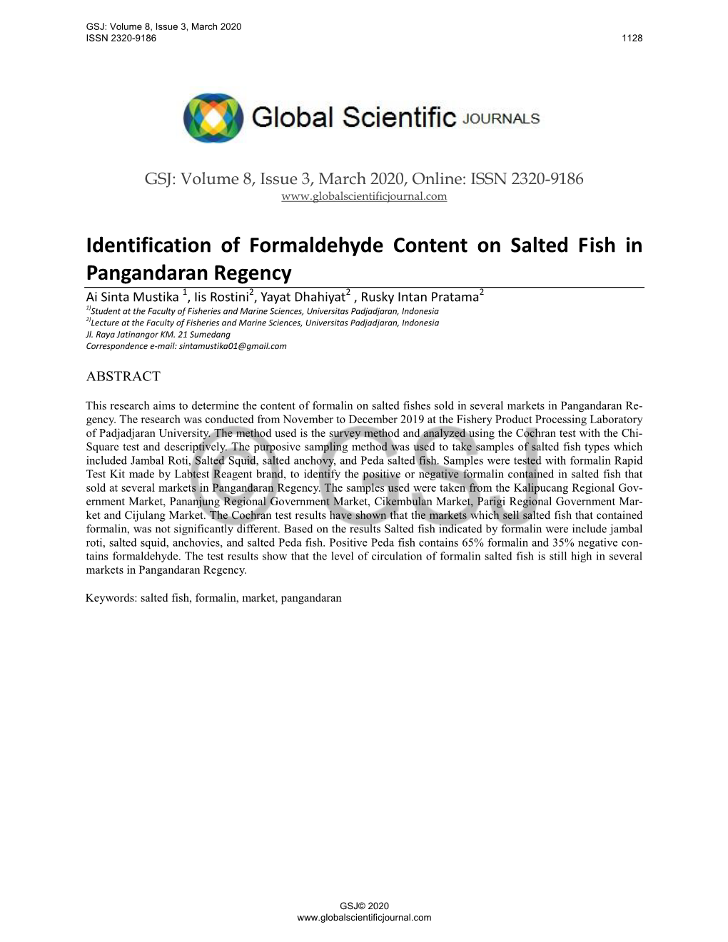 Identification of Formaldehyde Content