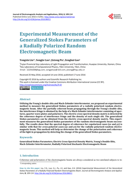 Experimental Measurement of the Generalized Stokes Parameters of a Radially Polarized Random Electromagnetic Beam