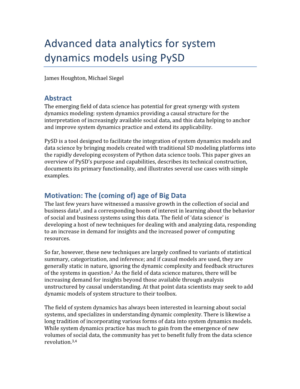 Advanced Data Analytics for System Dynamics Models Using Pysd