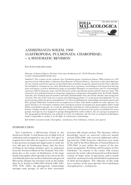 Andrefrancia Solem, 1960 (Gastropoda: Pulmonata: Charopidae) – a Systematic Revision