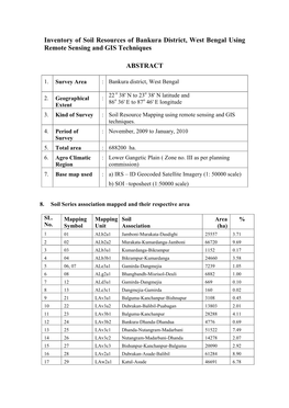 Inventory of Soil Resources of Bankura District, West Bengal Using Remote Sensing and GIS Techniques ABSTRACT