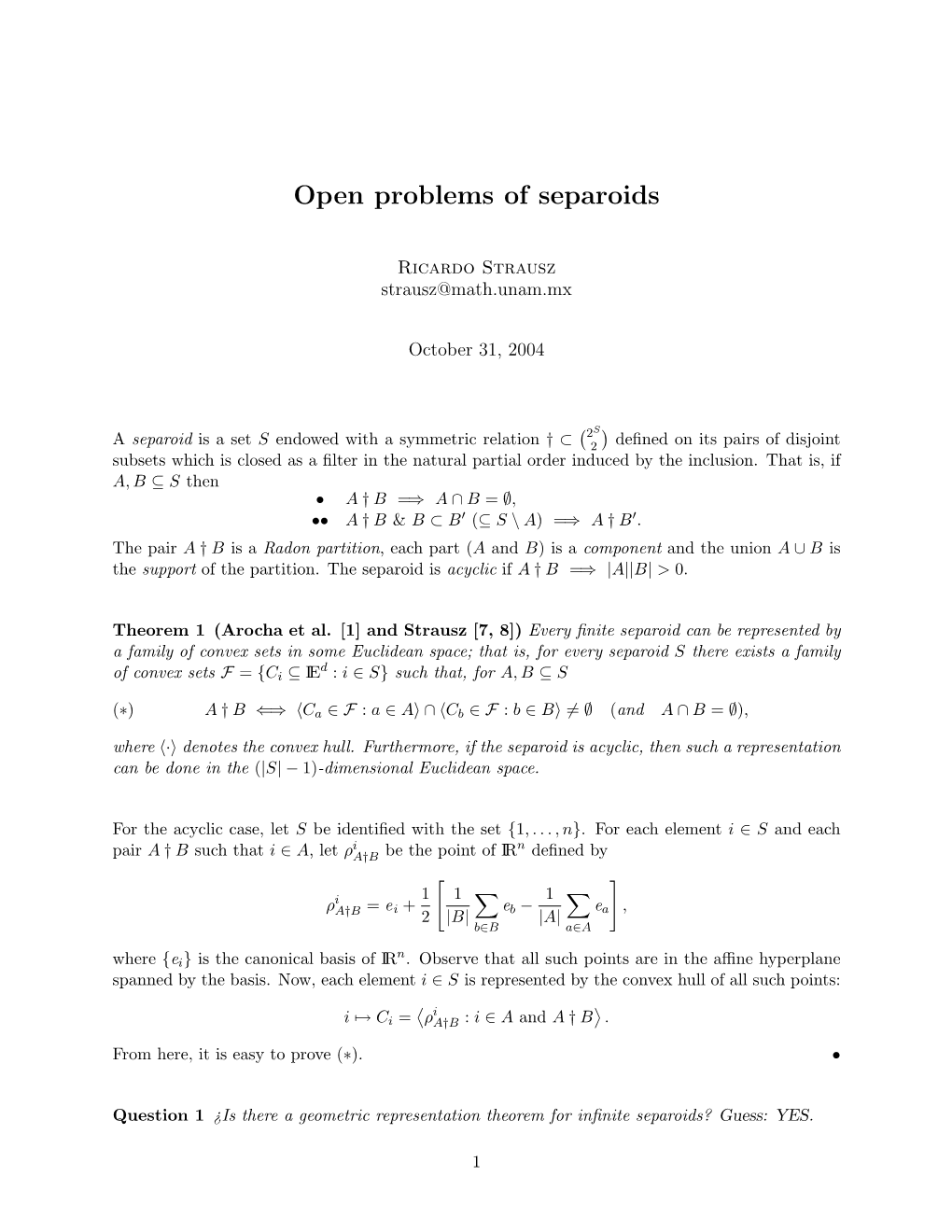 Open Problems of Separoids