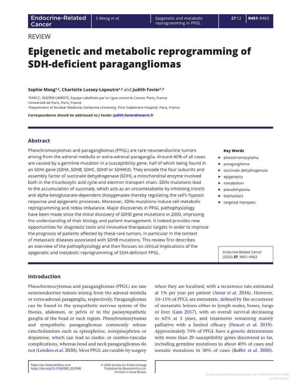 Epigenetic and Metabolic Reprogramming of SDH-Deficient Paragangliomas