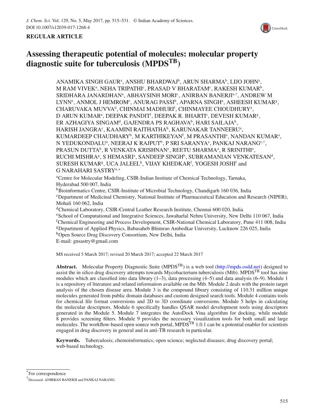 Molecular Property Diagnostic Suite for Tuberculosis (MPDSTB)