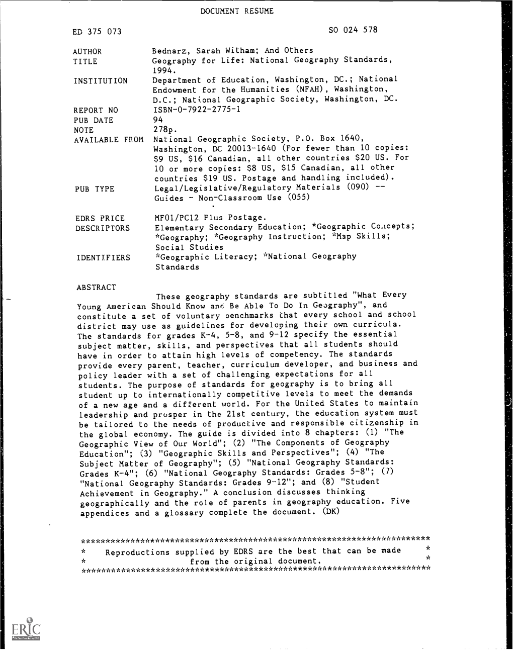 Geography for Life: National Geography Standards 1994