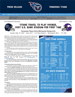 Titans Travel to Play Vikings, Visit U.S. Bank Stadium for First Time