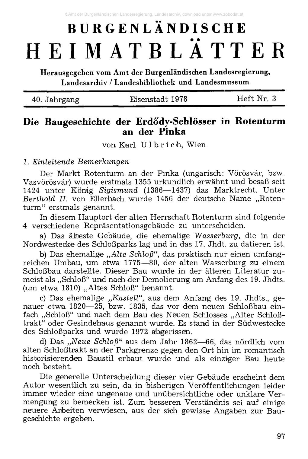 BURGENLANDISCHE HEI MATBLÄTTER Herausgegeben Vom Amt Der Burgenländischen Landesregierung, Landesarchiv / Landesbibliothek Und Landesmuseum