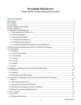 Wreckfish ITQ Review South Atlantic Fishery Management Council