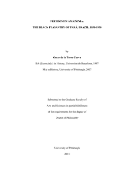 THE BLACK PEASANTRY of PARÁ, BRAZIL, 1850-1950 By