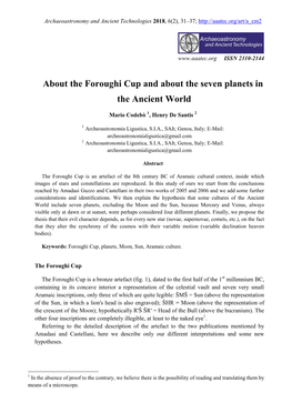 About the Foroughi Cup and About the Seven Planets in the Ancient World