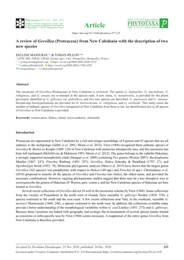 A Review of Grevillea (Proteaceae) from New Caledonia with the Description of Two New Species