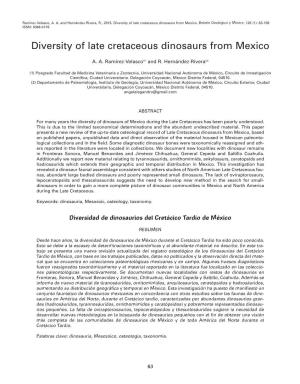 Diversity of Late Cretaceous Dinosaurs from Mexico. Boletín Geológico Y Minero, 126 (1): 63-108 ISSN: 0366-0176